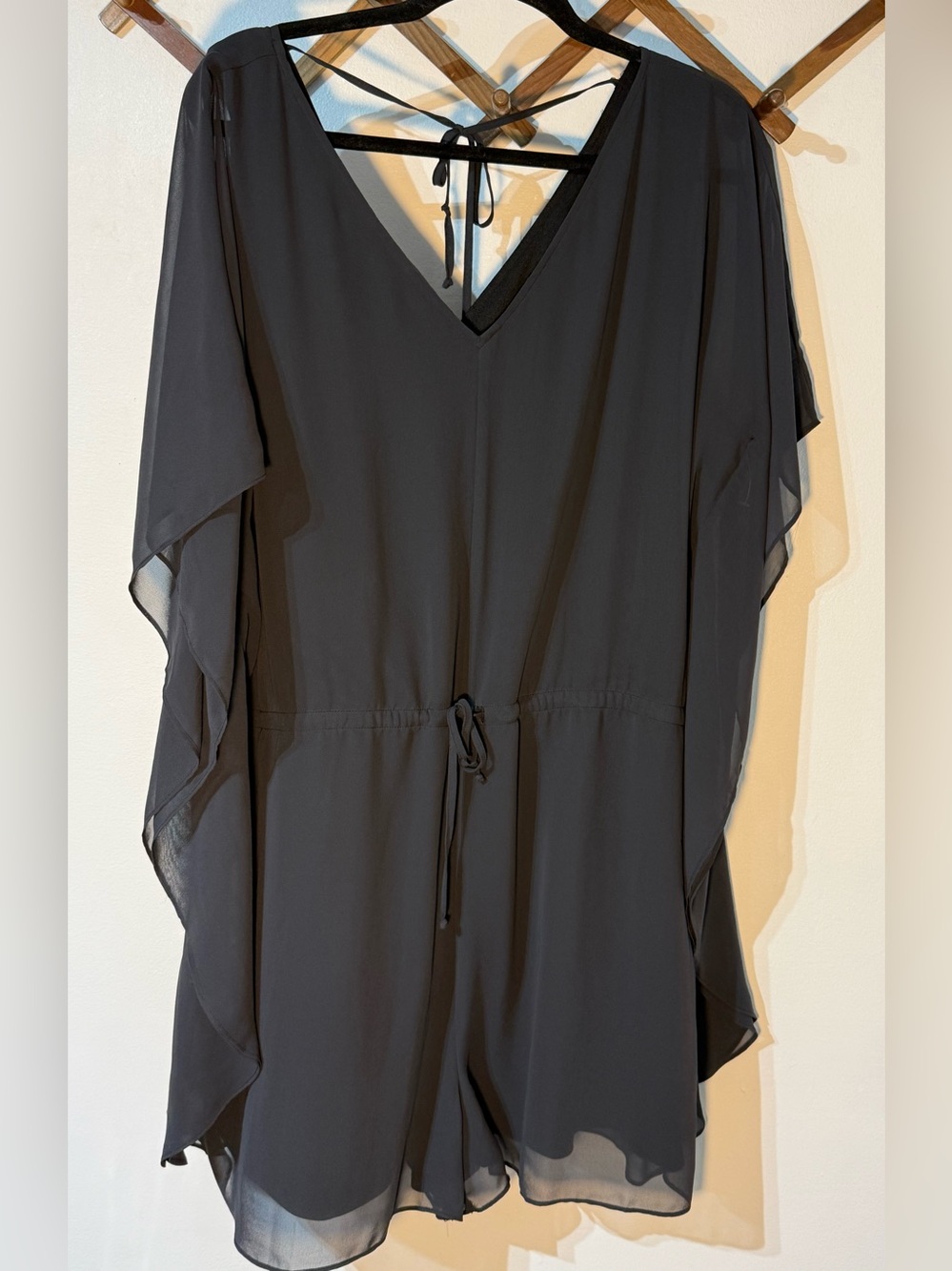 Charming Charlie Black V-Neck Jumpsuit with Sheer Cape Sleeves size XL